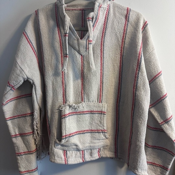 Striped Baja Hoodie with Front Pocket Distressed Size Medium - Picture 1 of 8